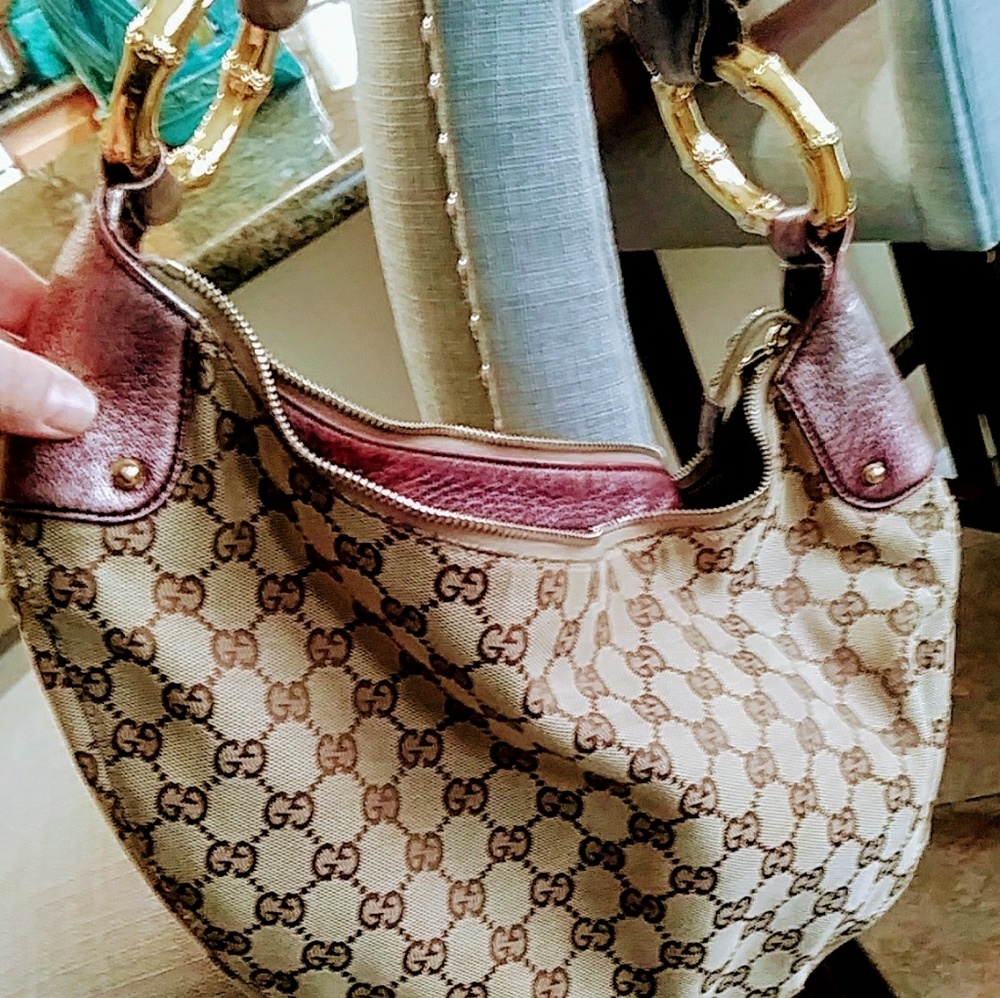 🎆Authentic Gucci monogram bamboo hobo style